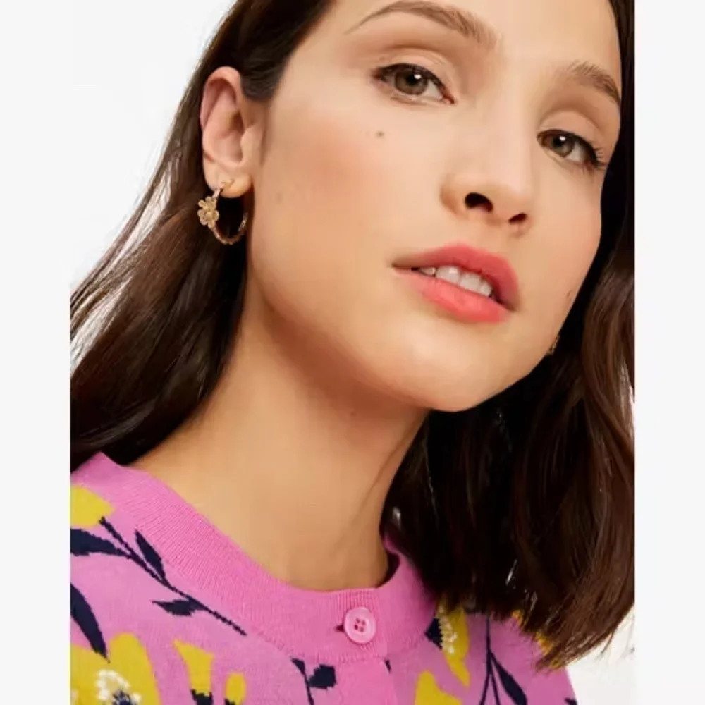🆕kate spade new york Fleurette Goldtone Cubic Zirconia Hoop Earrings::NWT::